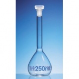 容量瓶，BLAUBRAND, USP27证书，100 ml，宽颈，Boro 3.3, NS 14/23 PP瓶塞